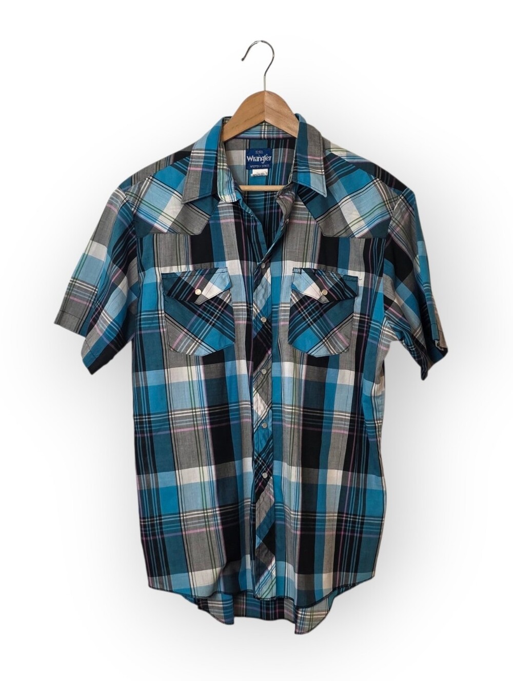 Vintage Wrangler Western Pearl Snap Short Sleeve Button Down Men's Shirt Large